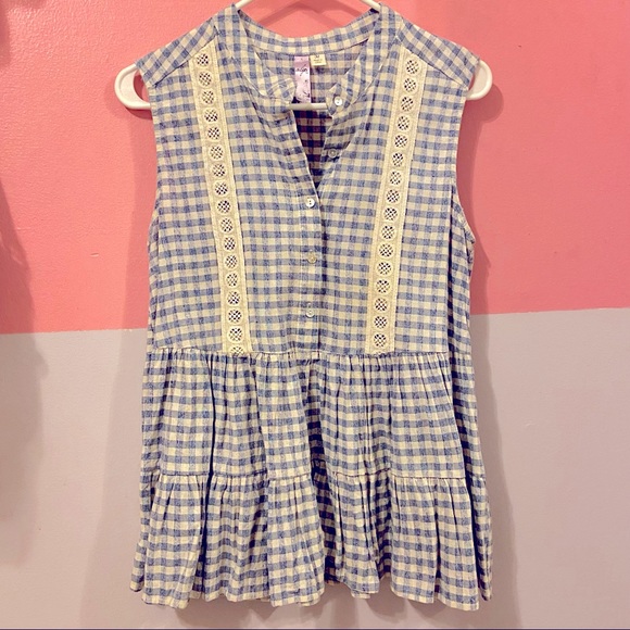 Francesca’s Blue Gingham Tank Top Size Medium - Picture 1 of 6